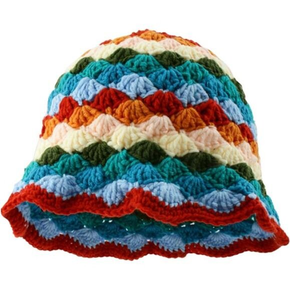 Crochet Knit Bucket Hat Floral Boho Fisherman Cap Handmade Travel Sun Hat - Picture 1 of 7